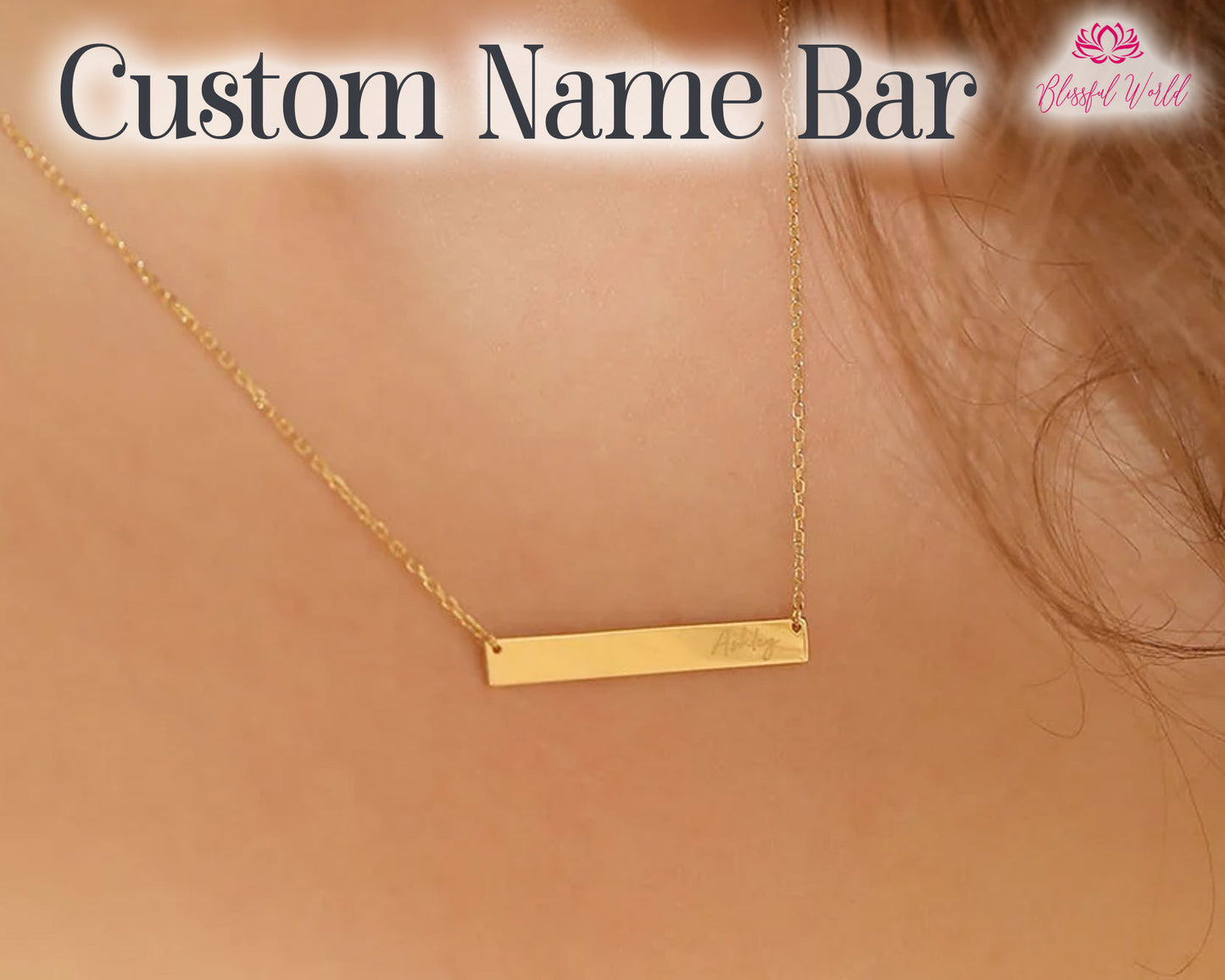 Custom Name Engraved Flat Bar Necklace – Personalized Jewelry Gift for Him/Her