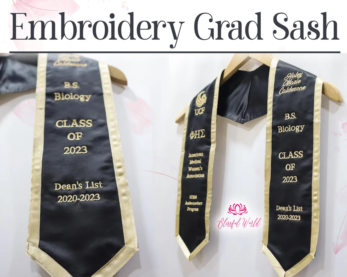 Embroidery Graduation Sash | Custom Embroidered Grad Stoles