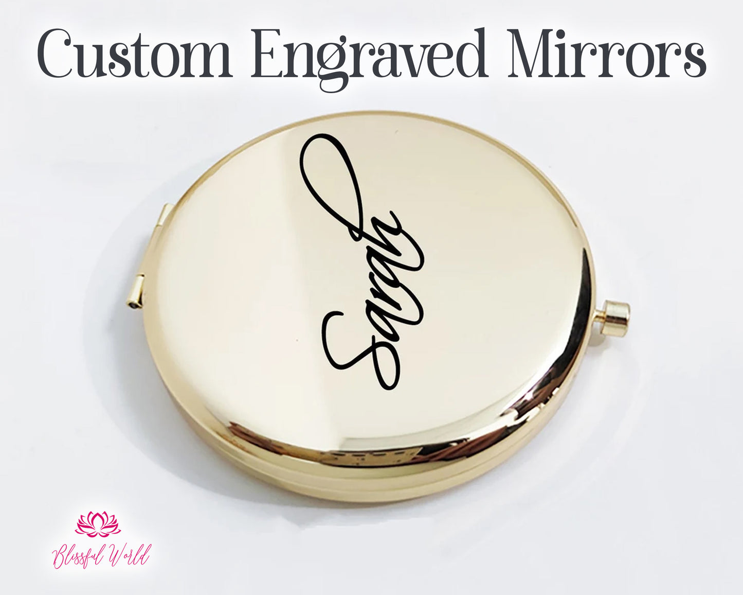 Personalized Compact MIRROR Custom Engraved Bridesmaid Gifts for Mom Mothers Day Gift for Her Women Pink Rose Gold Mirrors Wedding Bridal