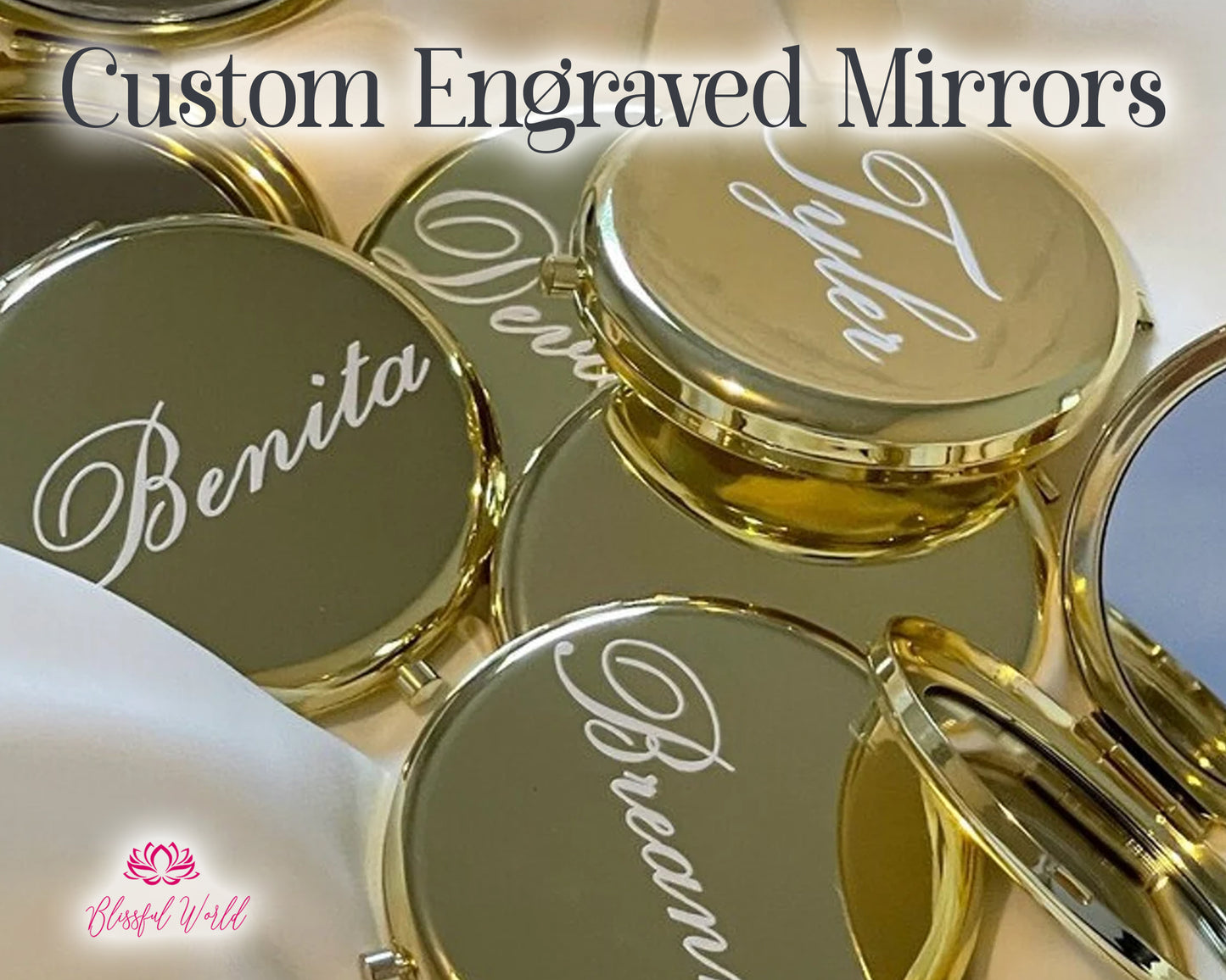 Personalized Compact MIRROR Custom Engraved Bridesmaid Gifts for Mom Mothers Day Gift for Her Women Pink Rose Gold Mirrors Wedding Bridal