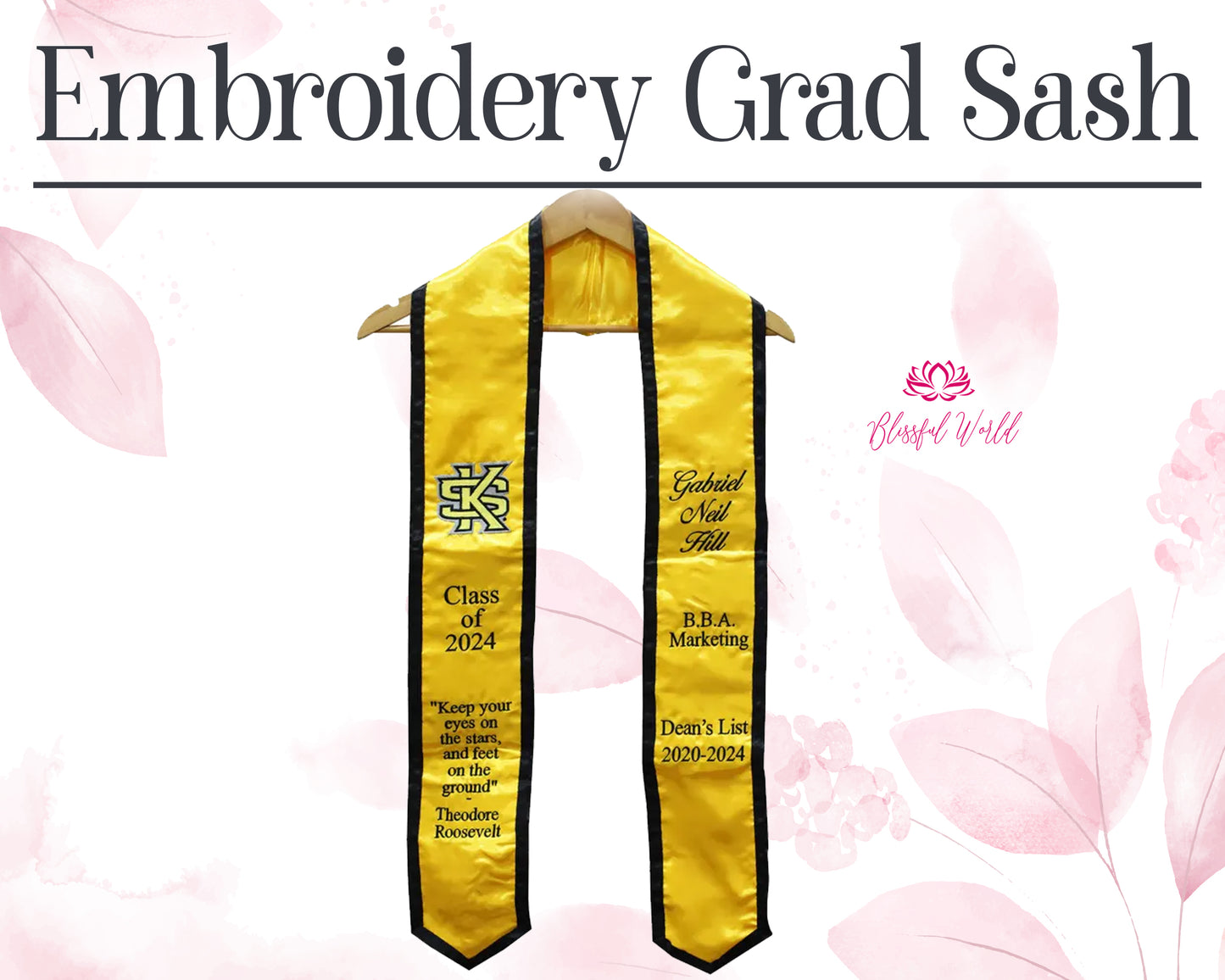 Embroidery Graduation Sash | Custom Embroidered Grad Stoles