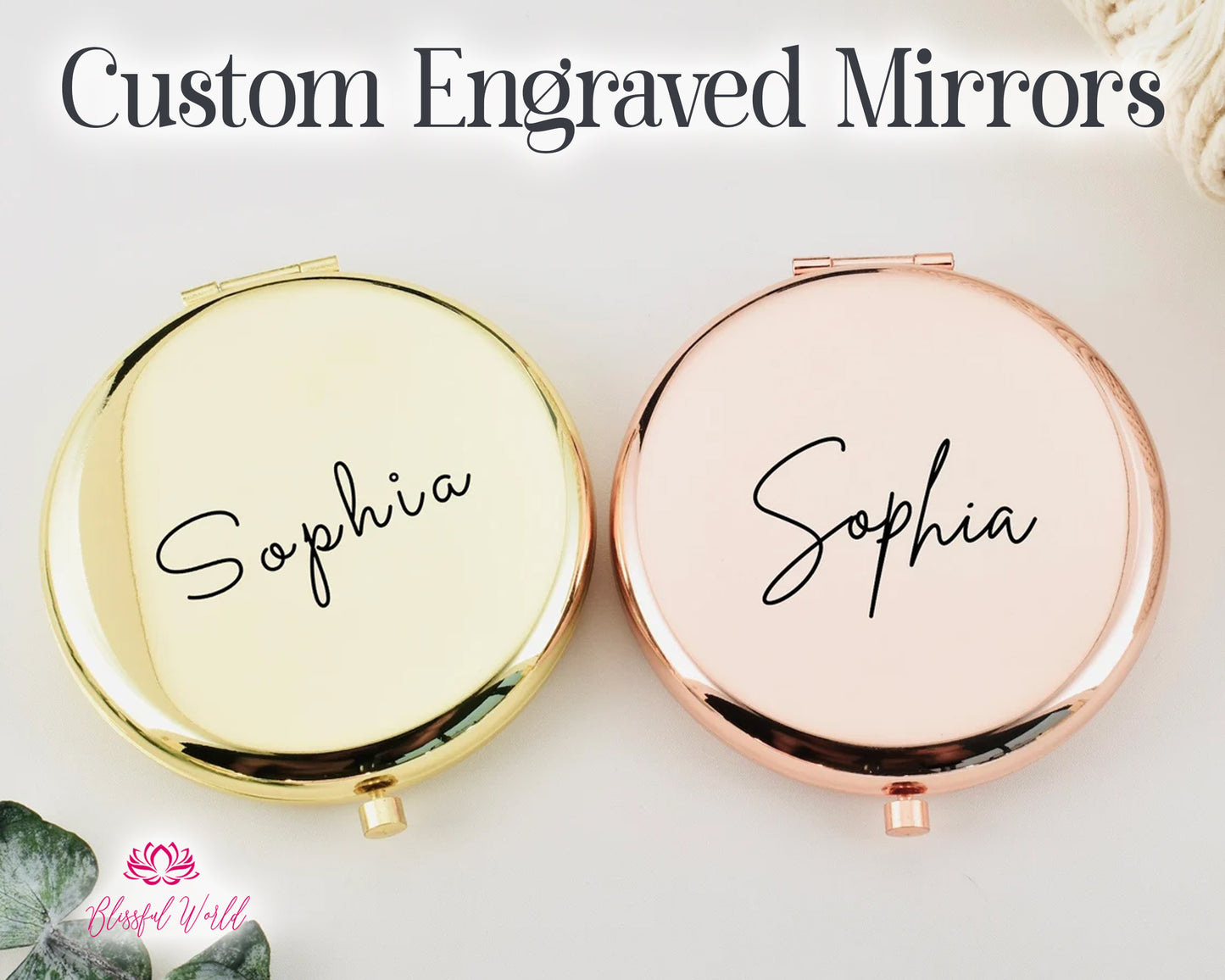 Personalized Compact MIRROR Custom Engraved Bridesmaid Gifts for Mom Mothers Day Gift for Her Women Pink Rose Gold Mirrors Wedding Bridal