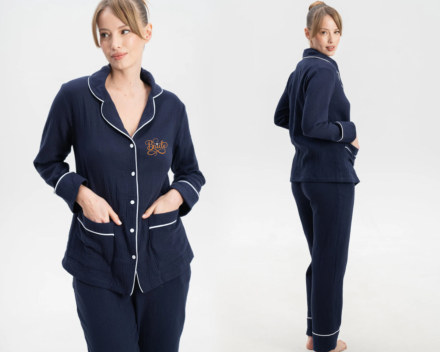 Custom Muslin Embroidered Pajamas  Cotton Sleepwear Set with Name Matching Family Pajamas