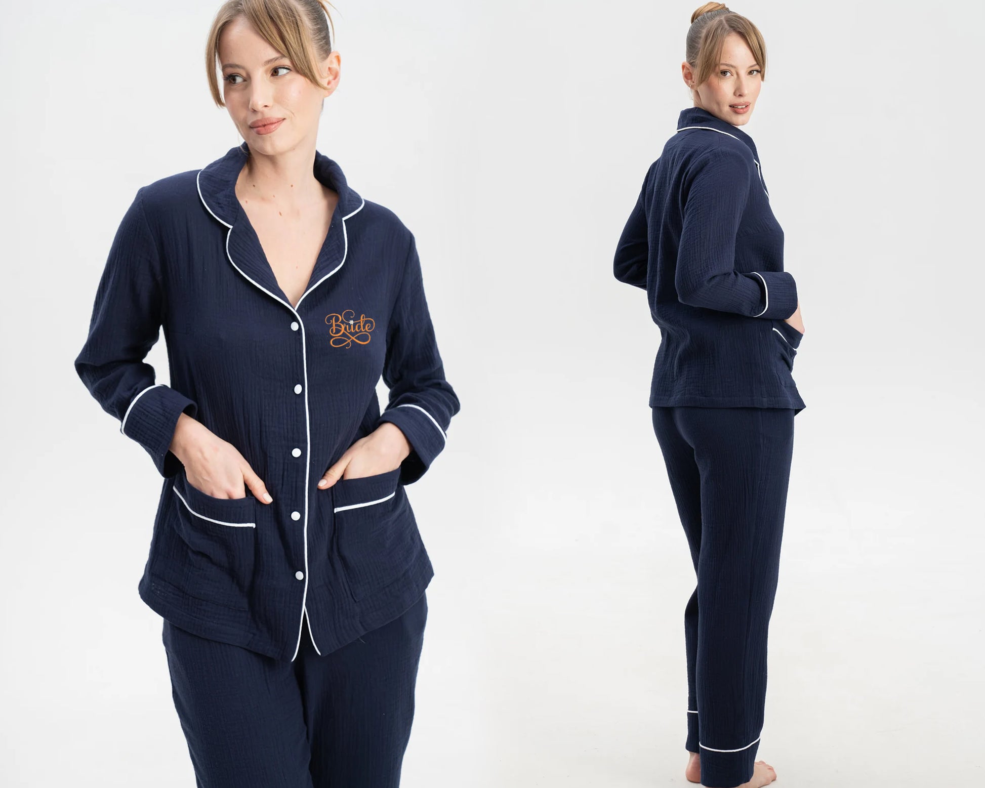 Custom Muslin Embroidered Pajamas  Cotton Sleepwear Set with Name Matching Family Pajamas