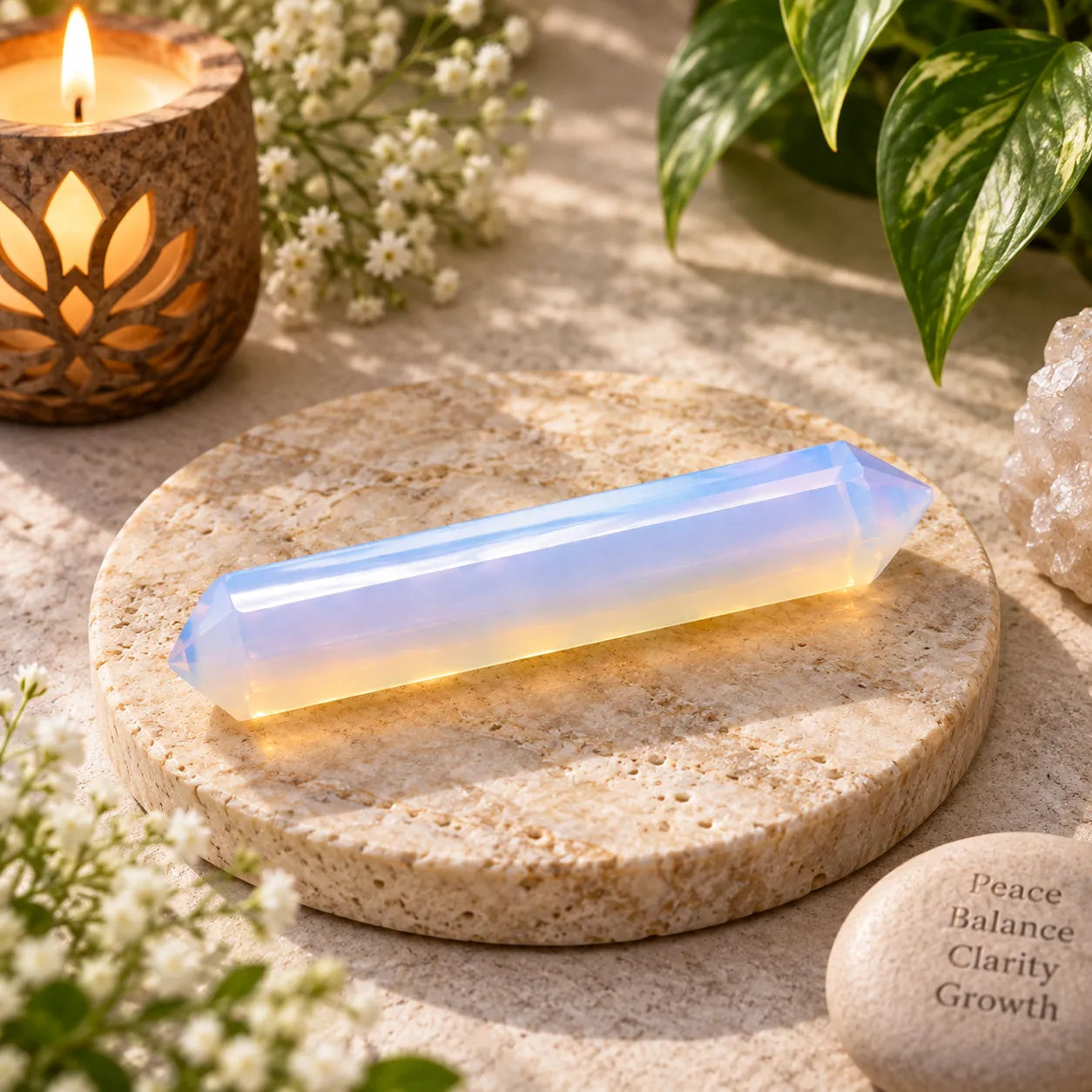 Opalite Crystal Healing Wand for Meditation & Energy Balance