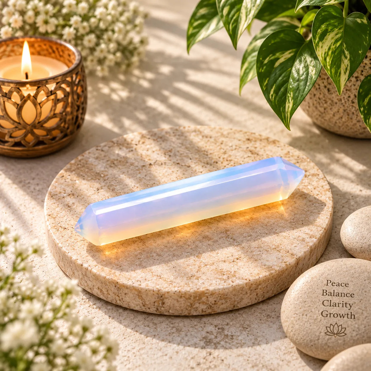 Opalite Crystal Healing Wand for Meditation & Energy Balance