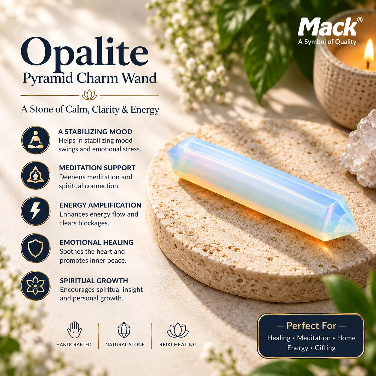 Opalite Crystal Healing Wand for Meditation & Energy Balance