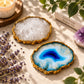 Natural Quartz Agate Coasters with Gold Edge