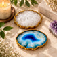 Natural Quartz Agate Coasters with Gold Edge