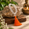 Clear Crystal Prayer Beads with Orange Tassel for Meditation 2