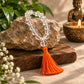 Clear Crystal Prayer Beads with Orange Tassel for Meditation 2