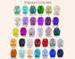 Chart displaying various pajama color options with corresponding names.