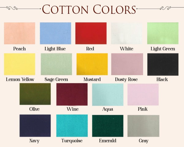 Color swatches of various cotton colors on a beige background