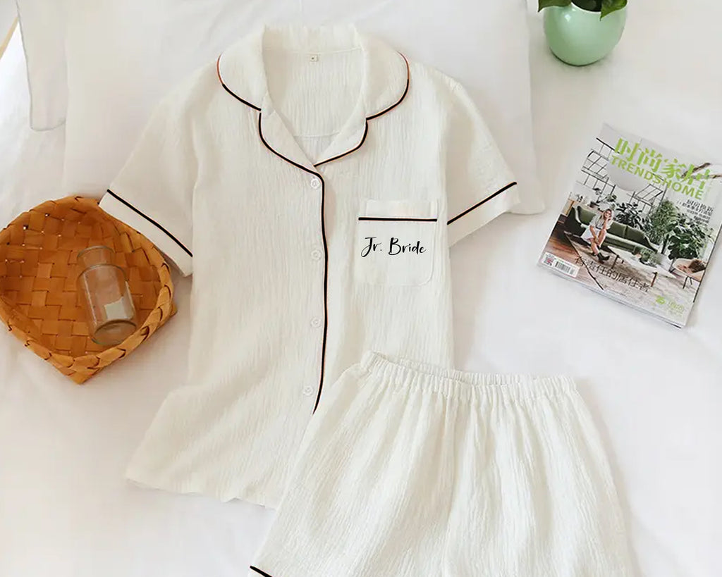 Soft and breathable muslin short pajama set for kids, featuring a lightweight, comfy design perfect for warm nights. Gentle on delicate skin and ideal for a cozy night’s sleep. 