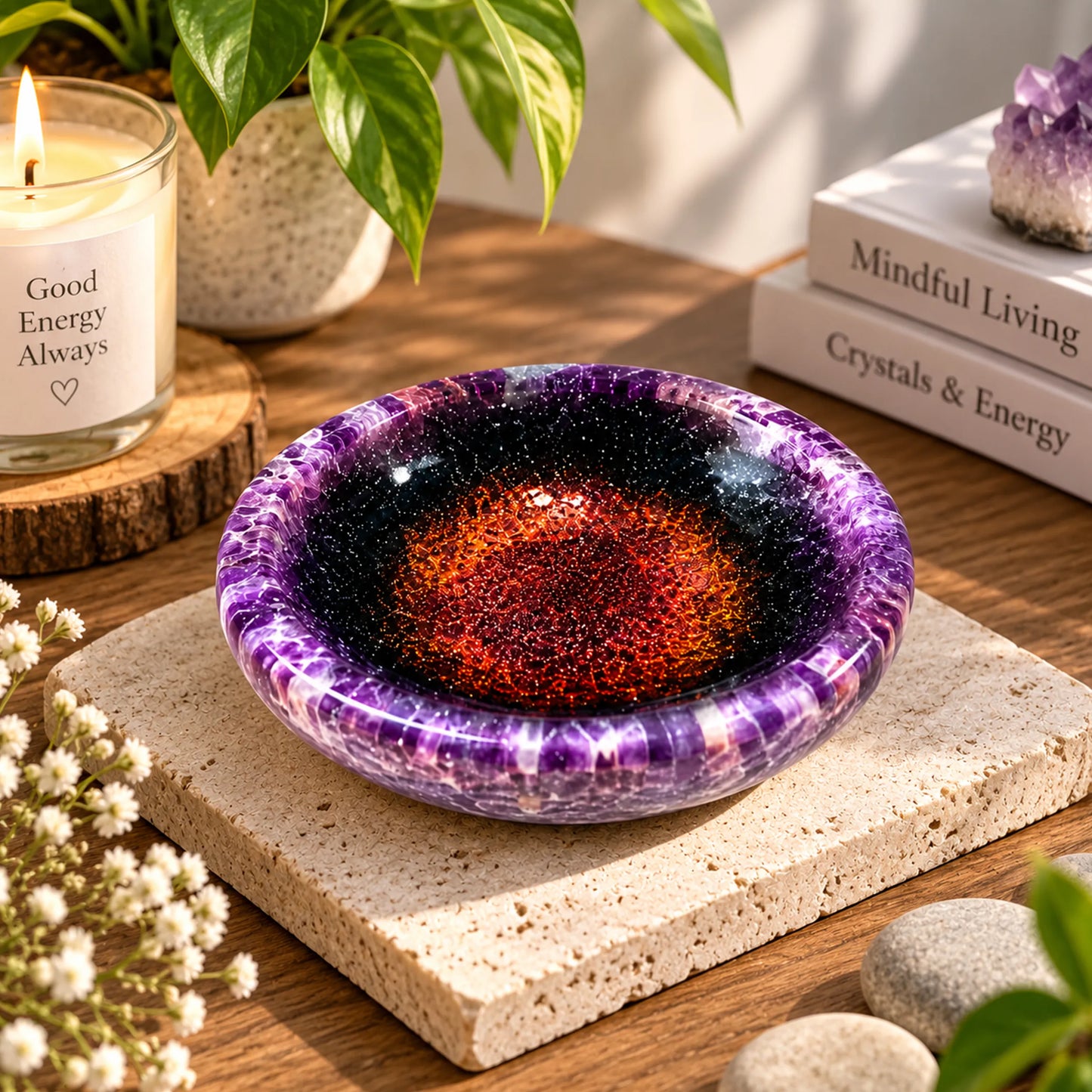 Crystal Energy Bowl with Amethyst Style Chakra Healing Stones
