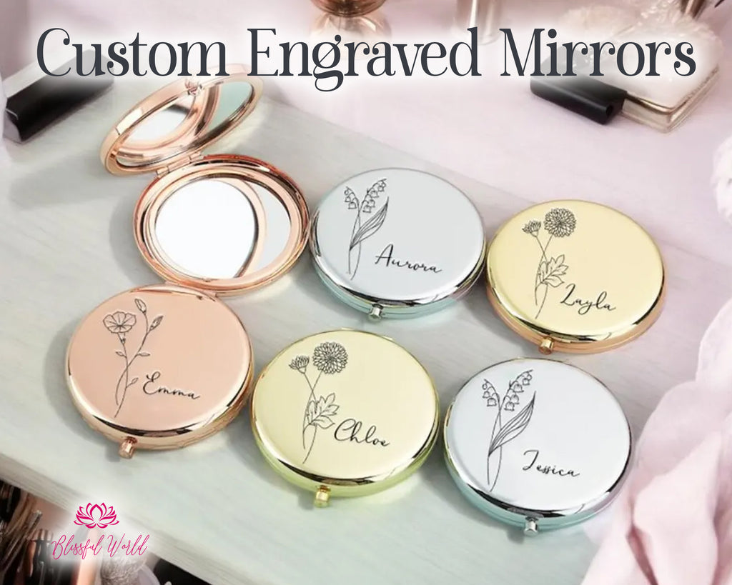 Hand Engraved Pocket Mirror Compact Mirror Bridesmaid Gift Bridal Gift   Personalized Gift 