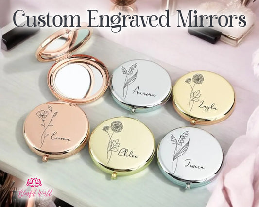 Hand Engraved Pocket Mirror Compact Mirror Bridesmaid Gift Bridal Gift   Personalized Gift 