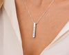 Minimalist silver bar necklace engraved with "My One and Only" on a delicate chain