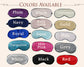 Various colored sleep masks displayed with color names above each.