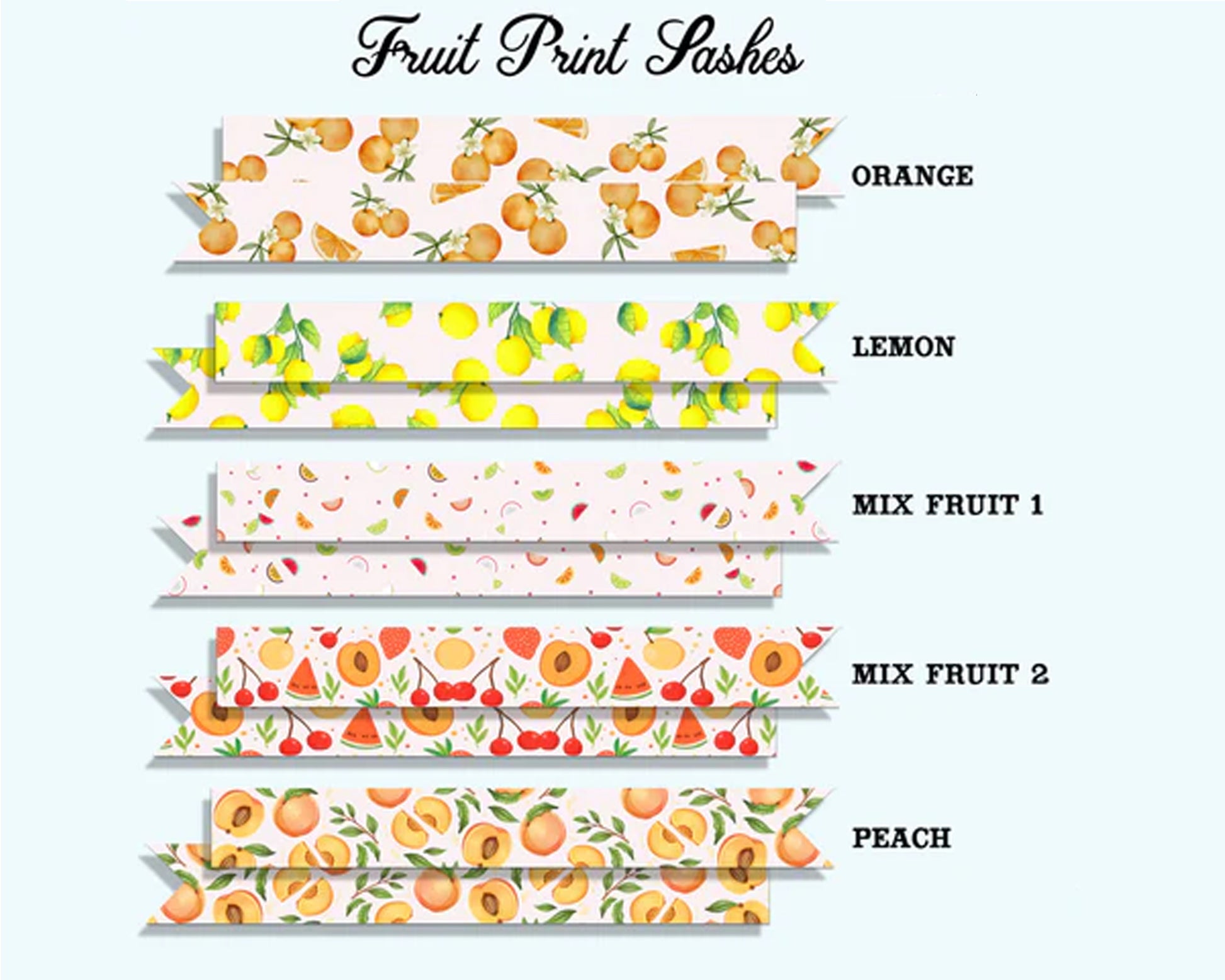 Color Chart Guide For Fruit Print Sash at USA The Blissful World 