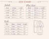 Size chart for robes with adult, plus size, and kids' measurements.
