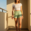 Personalized mint green checkered lounge shorts featuring custom name Grace
