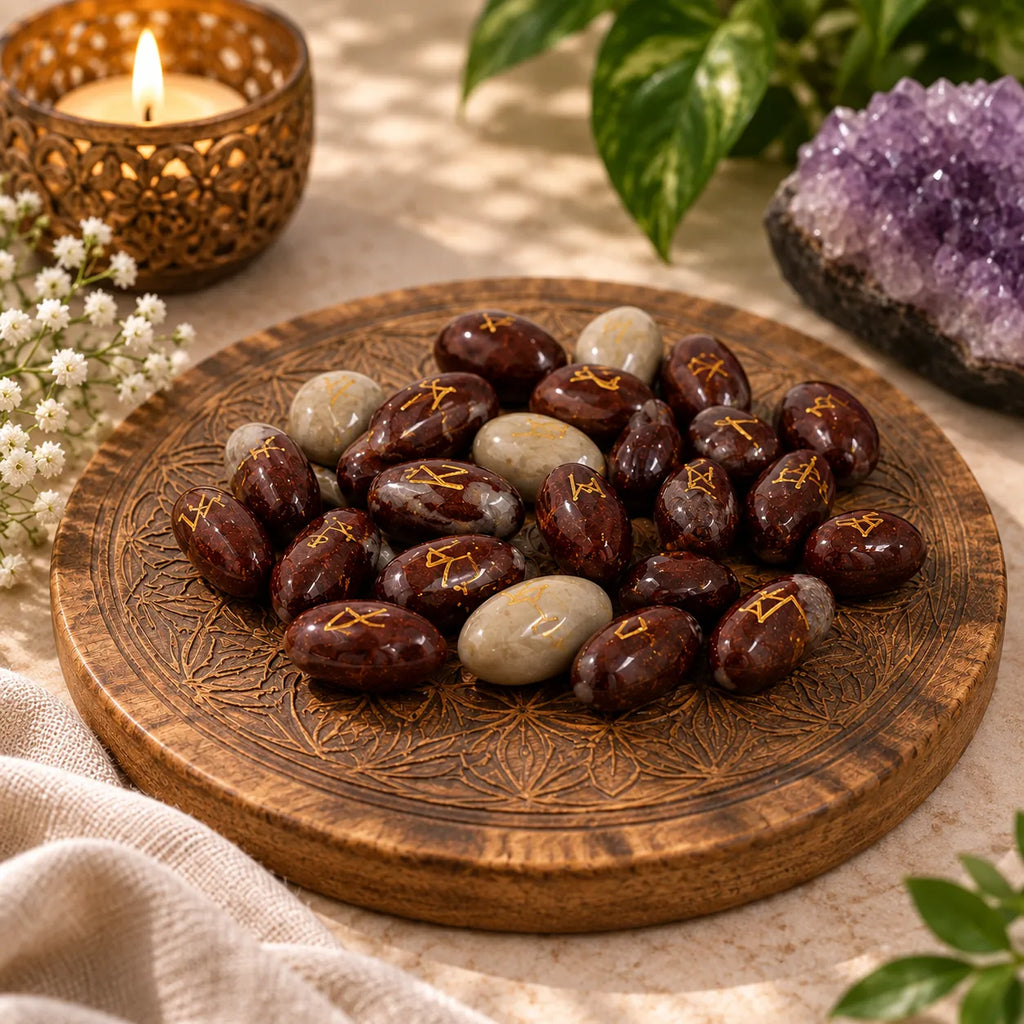 Natural Crystal Rune Stones Set for Divination & Meditation