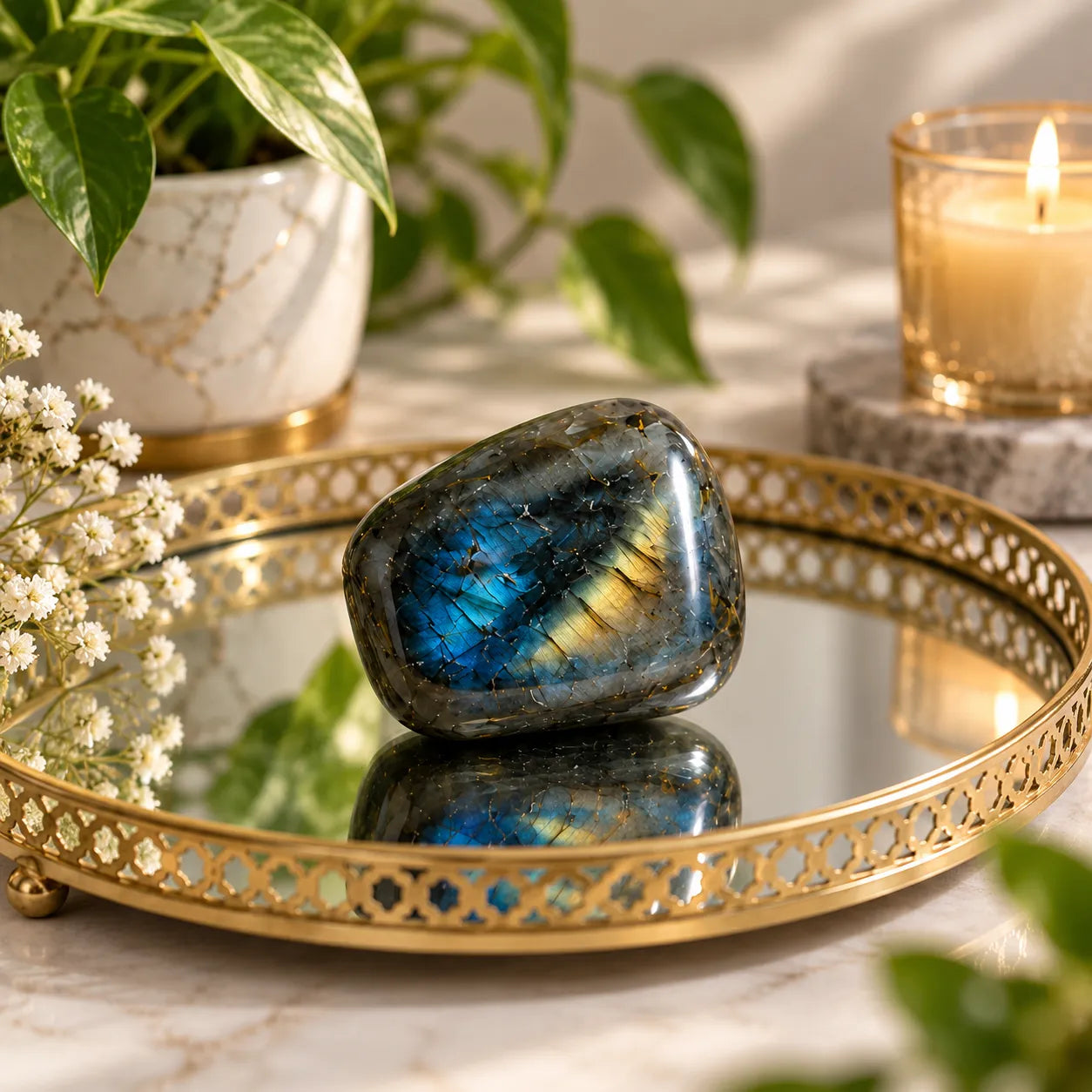 Natural Labradorite Crystal Stone for Meditation and Energy