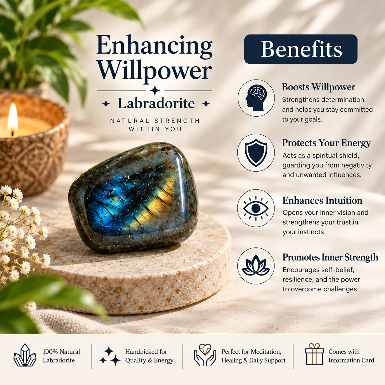 Natural Labradorite Crystal Stone for Meditation and Energy functionality