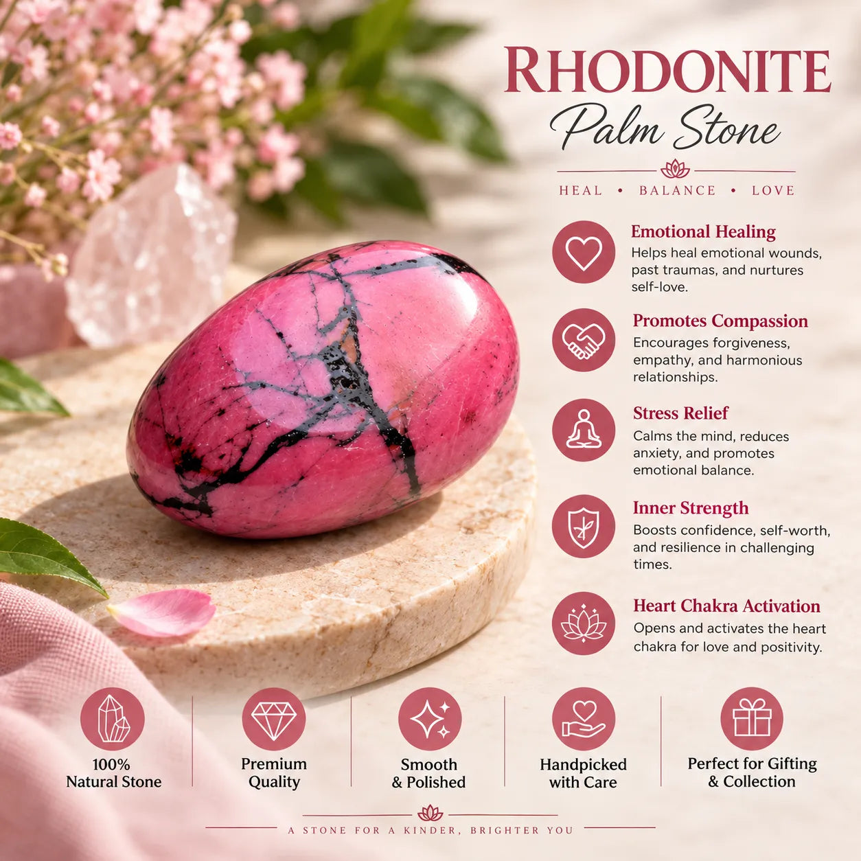 Natural Rhodonite Polished Healing Stone functionality