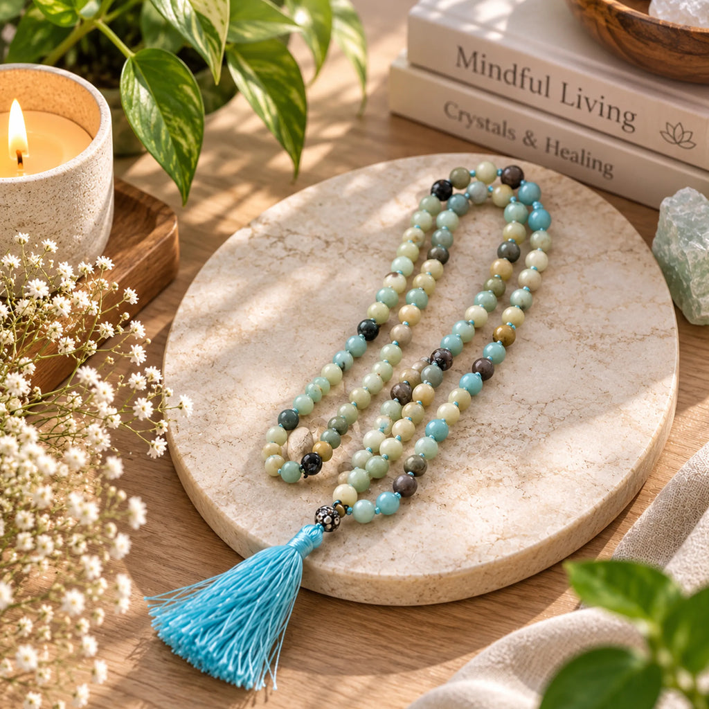 Natural Stone Mala Bead Necklace with Tassel for Meditation and Yoga 1