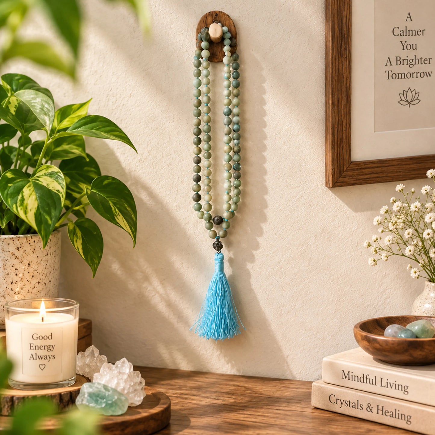 Natural Stone Mala Bead Necklace with Tassel for Meditation and Yoga 2