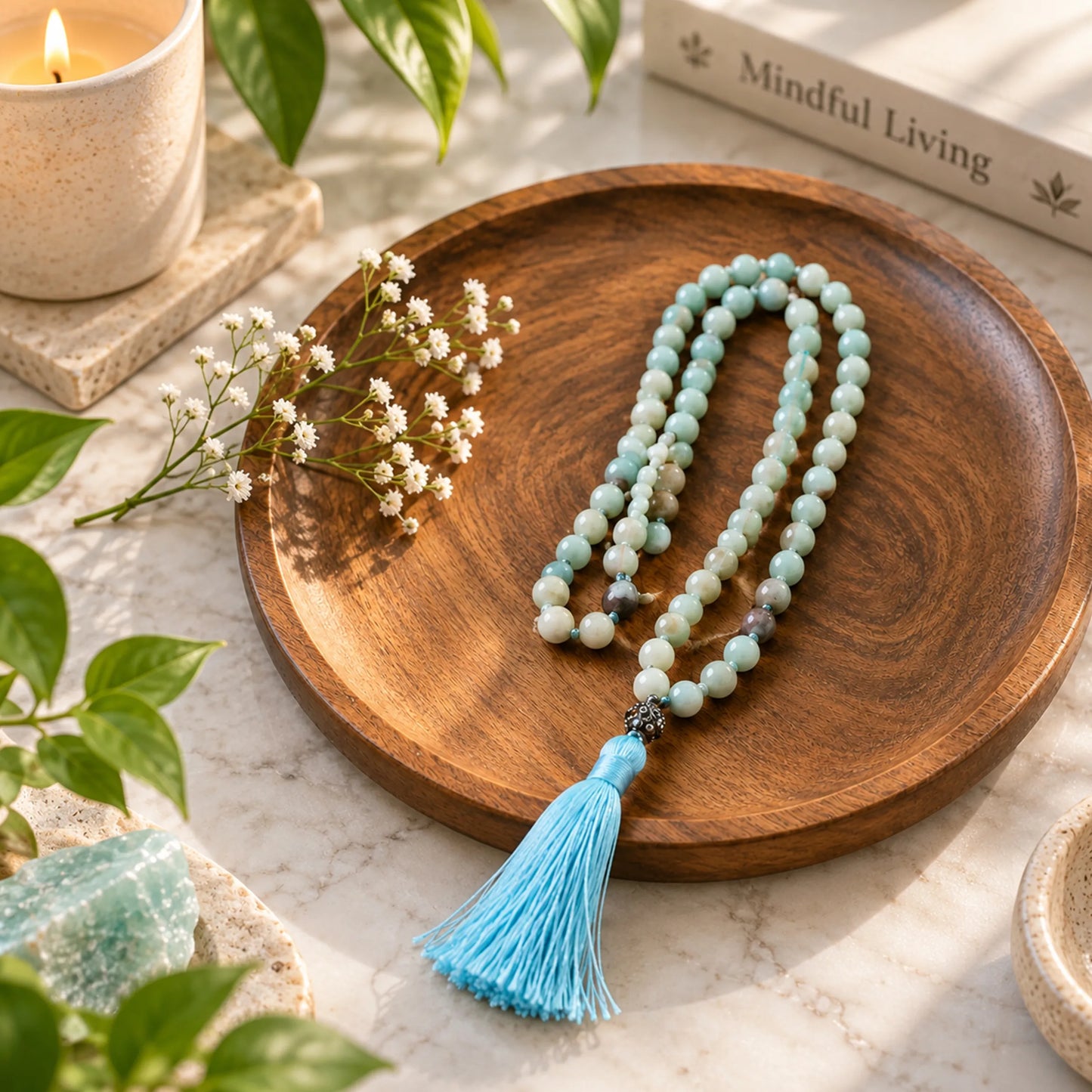 Natural Stone Mala Bead Necklace with Tassel for Meditation and Yoga 3