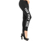 Black leggings featuring a customizable text design on the side.