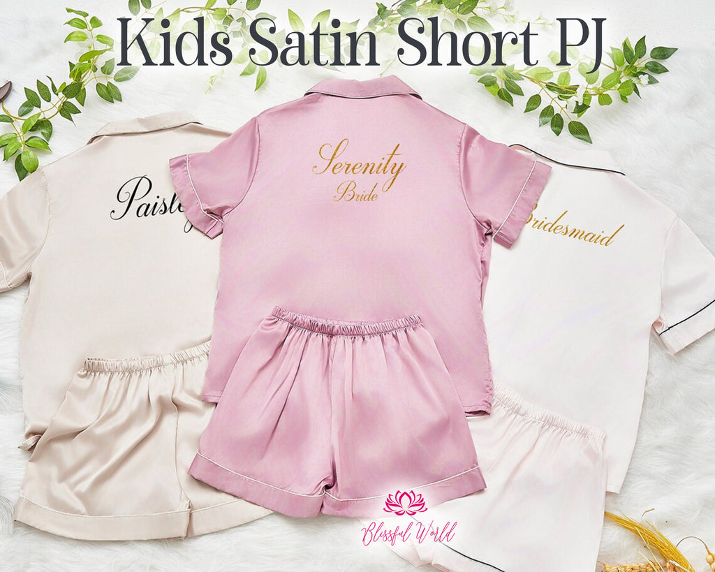 Personalized Flower Girl Pajamas  Custom Satin Pajama Set for Kids Wedding Party Pajamas for Kids Bridal Party Gifts