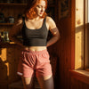 Red and white gingham sleep shorts with custom name Avery embroidery