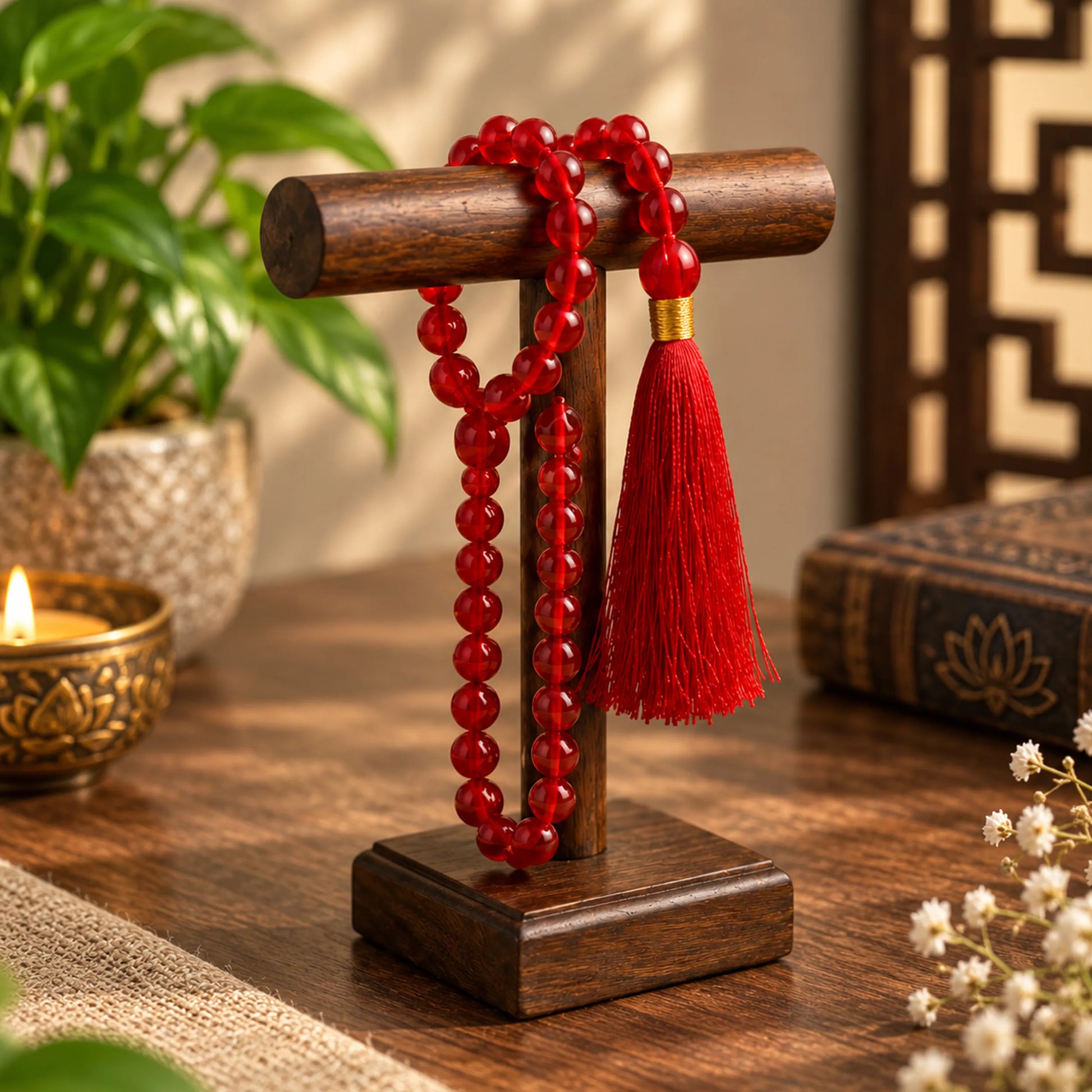 Red Crystal Prayer Beads with Tassel