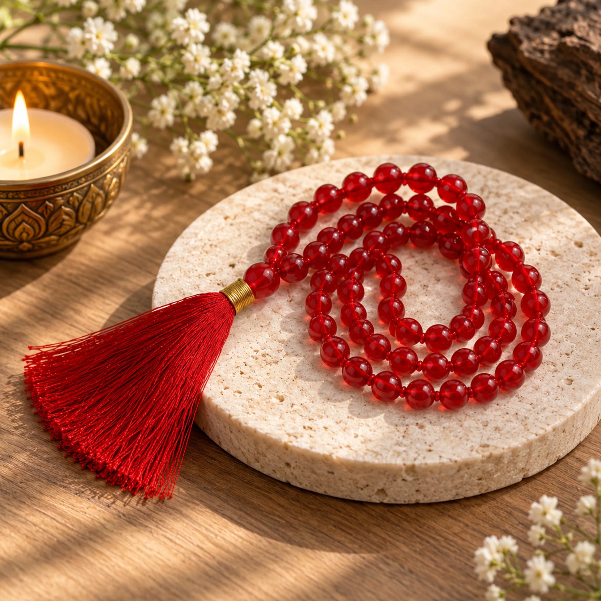 Red Crystal Prayer Beads with Tassel  3