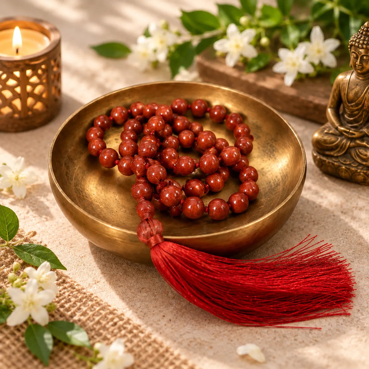 Red Jasper Mala Prayer Beads with Tassel