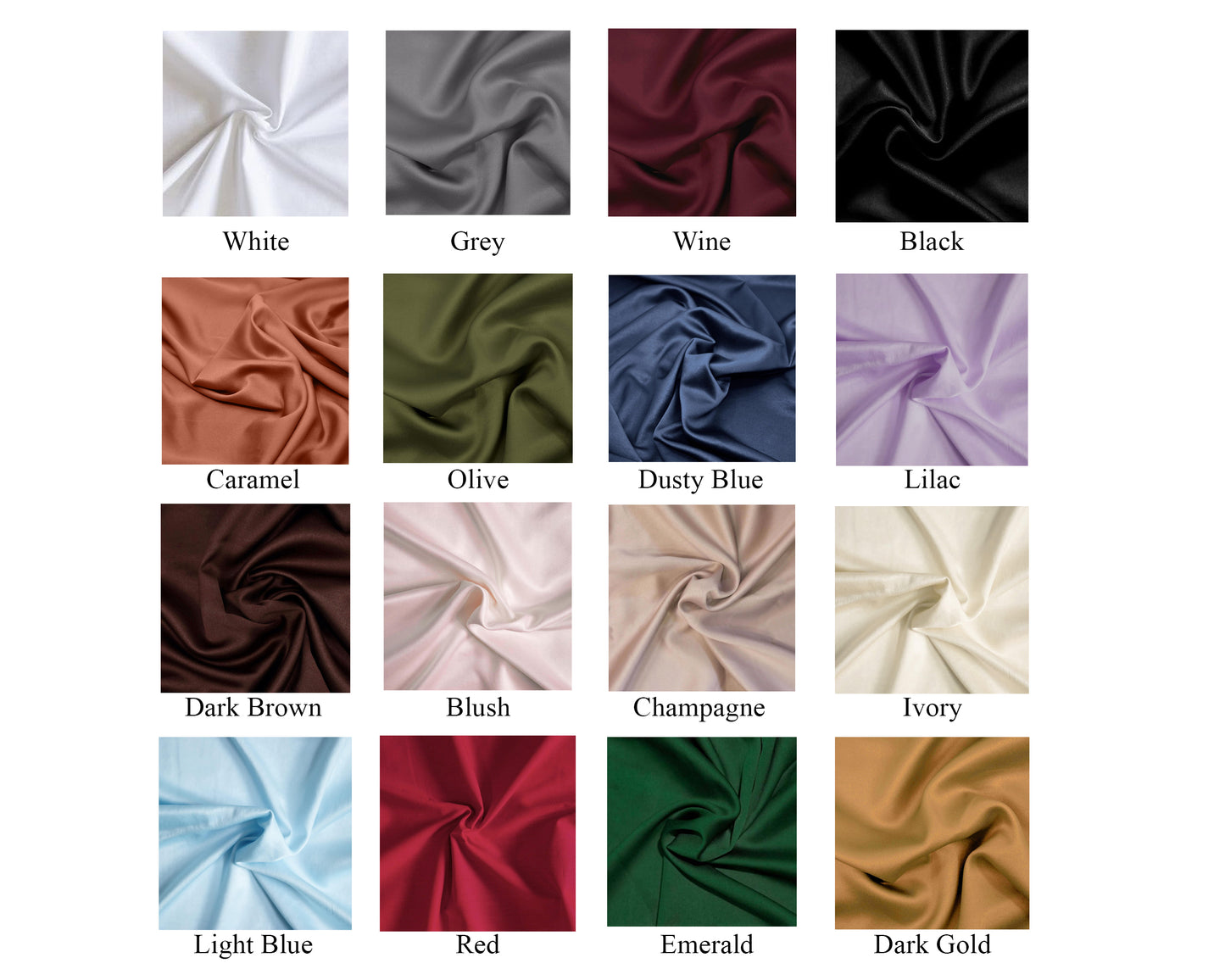 Satin Bedsheet Color Option Chart 