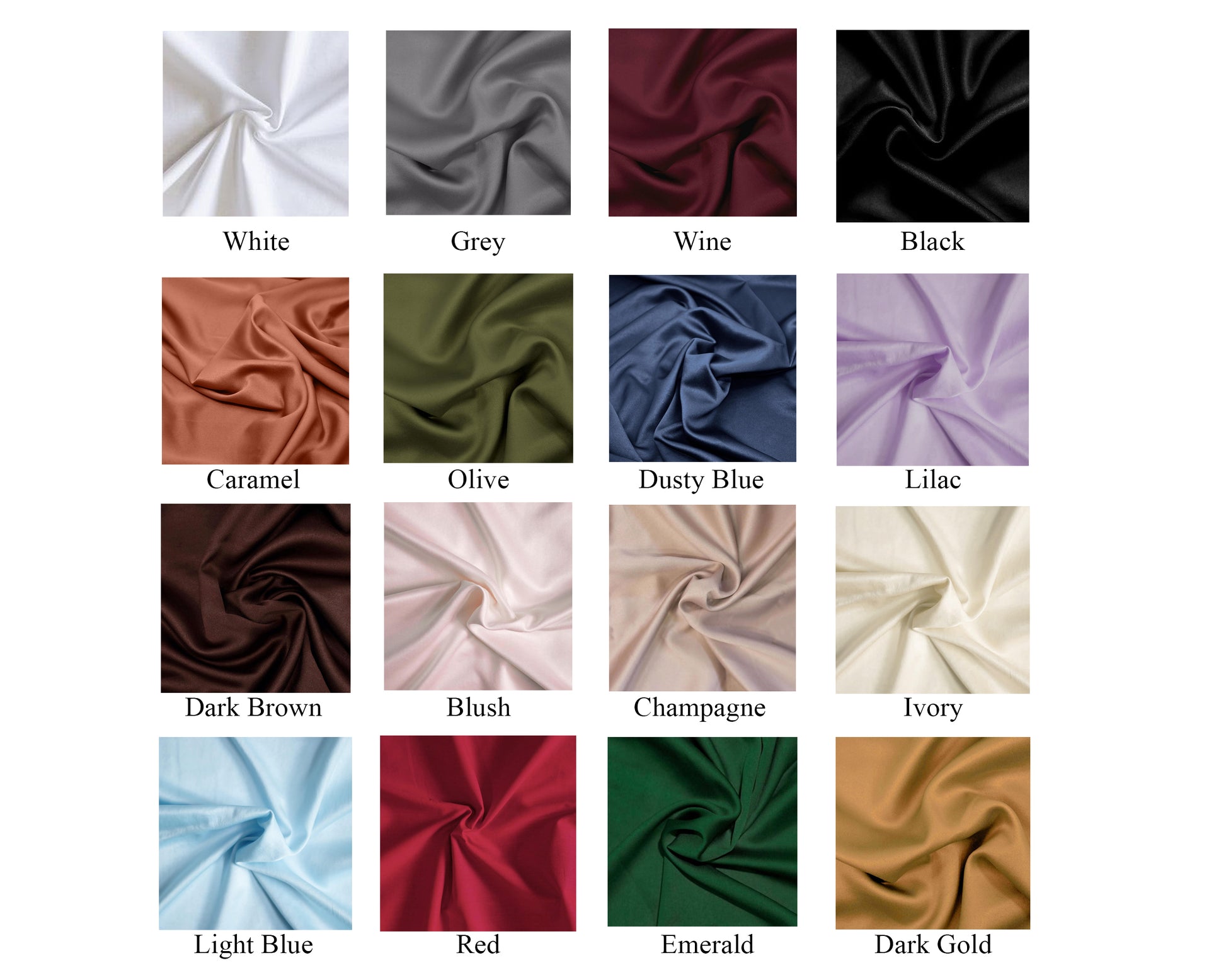 Satin Bedsheet Color Option Chart 