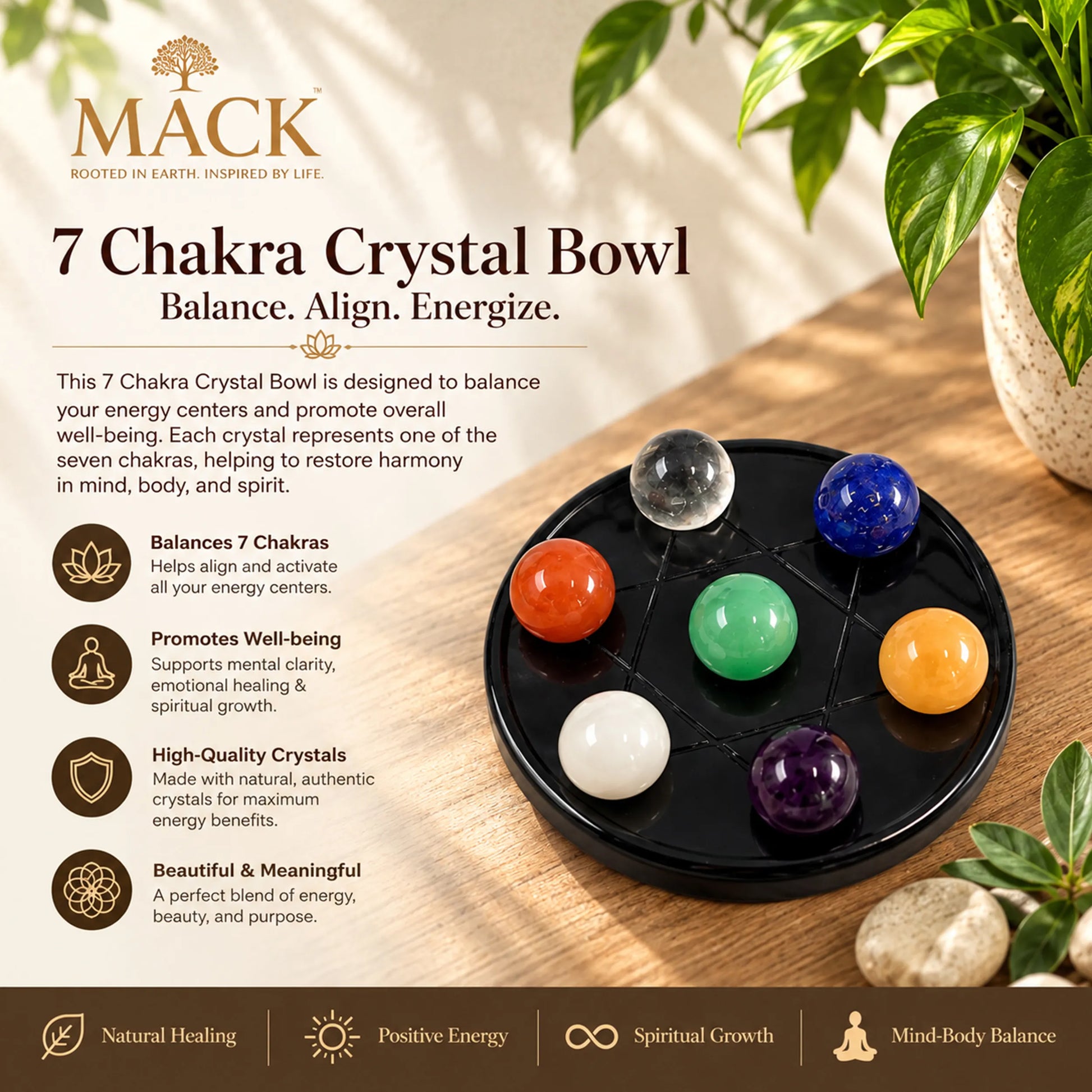 Seven Chakra Crystal Healing Stone Sphere Set with Display Tray functionality