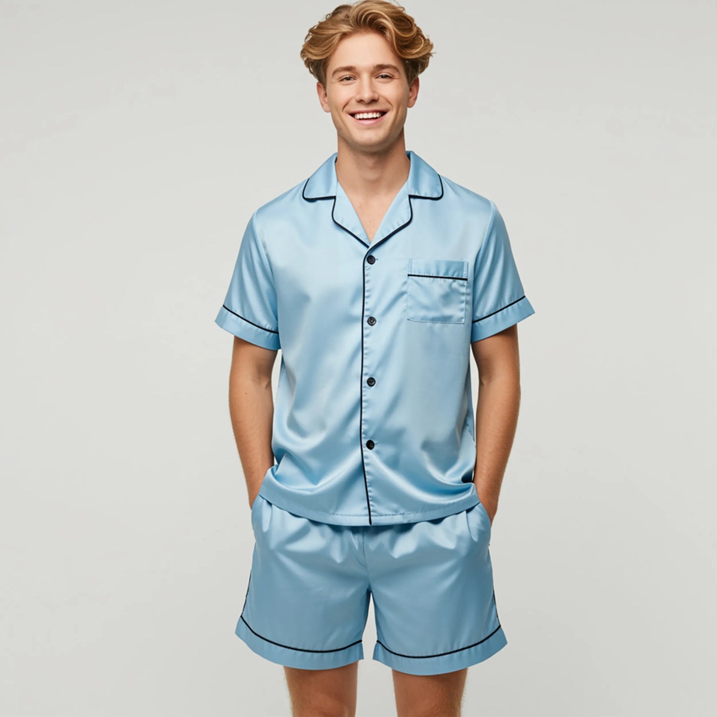 Men’s Satin Short Pajama Set Silky Smooth Relaxed Fit