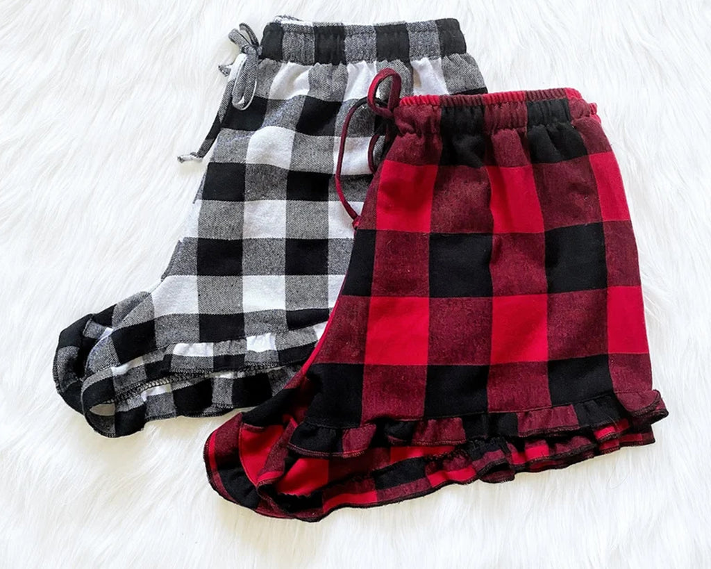 PJ Shorts  Flannel PJ Shorts Plaid PJ Shorts Customized Women's Flannel Sleep Bottoms Short 