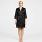 Elegant black satin lace trim robe for wedding morning preparation