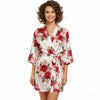 Peach floral satin robe for women with elegant wrap design