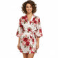 Peach floral satin robe for women with elegant wrap design