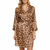 Giraffe print satin wrap robe for women with V-neck and adjustable belt