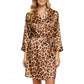 Giraffe print satin wrap robe for women with V-neck and adjustable belt