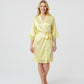 Yellow satin lace robe for women with elegant wrap design and lace trim